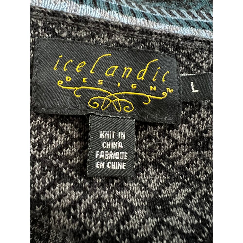 Icelandic Women's Cardigan Sweater Size L Merino Wool Blend Fair Isle Pockets - Picture 3 of 7